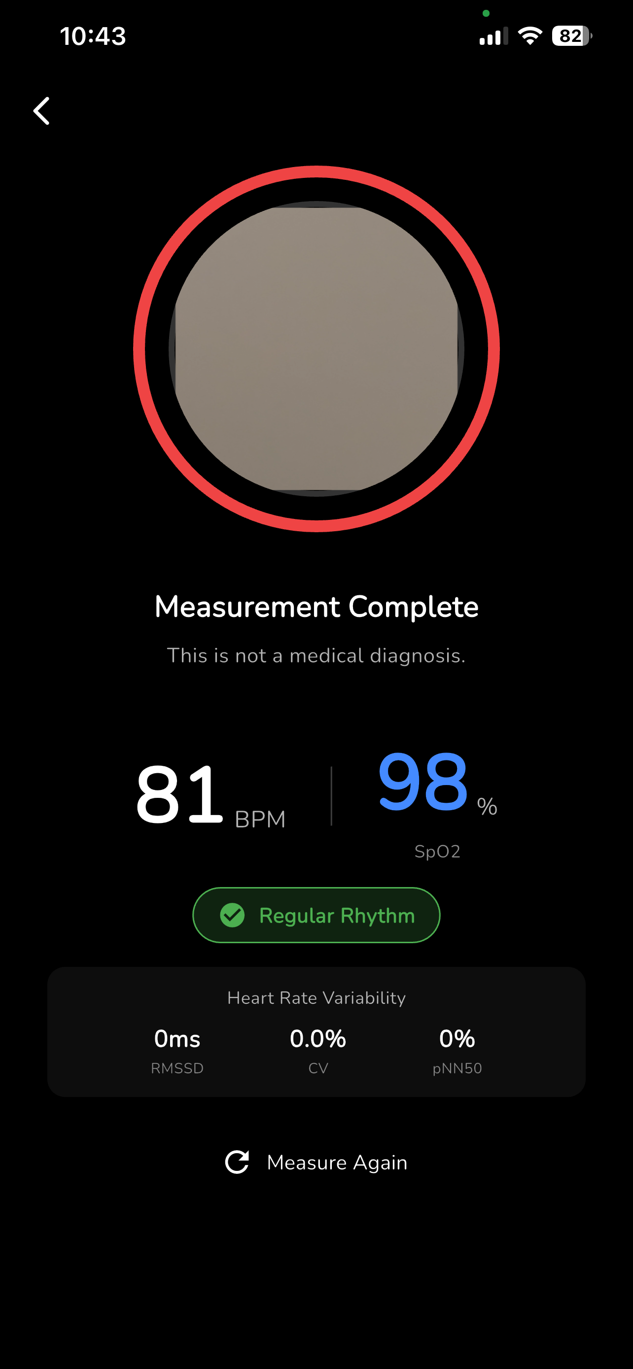 Pulse and SpO2 measurement screen